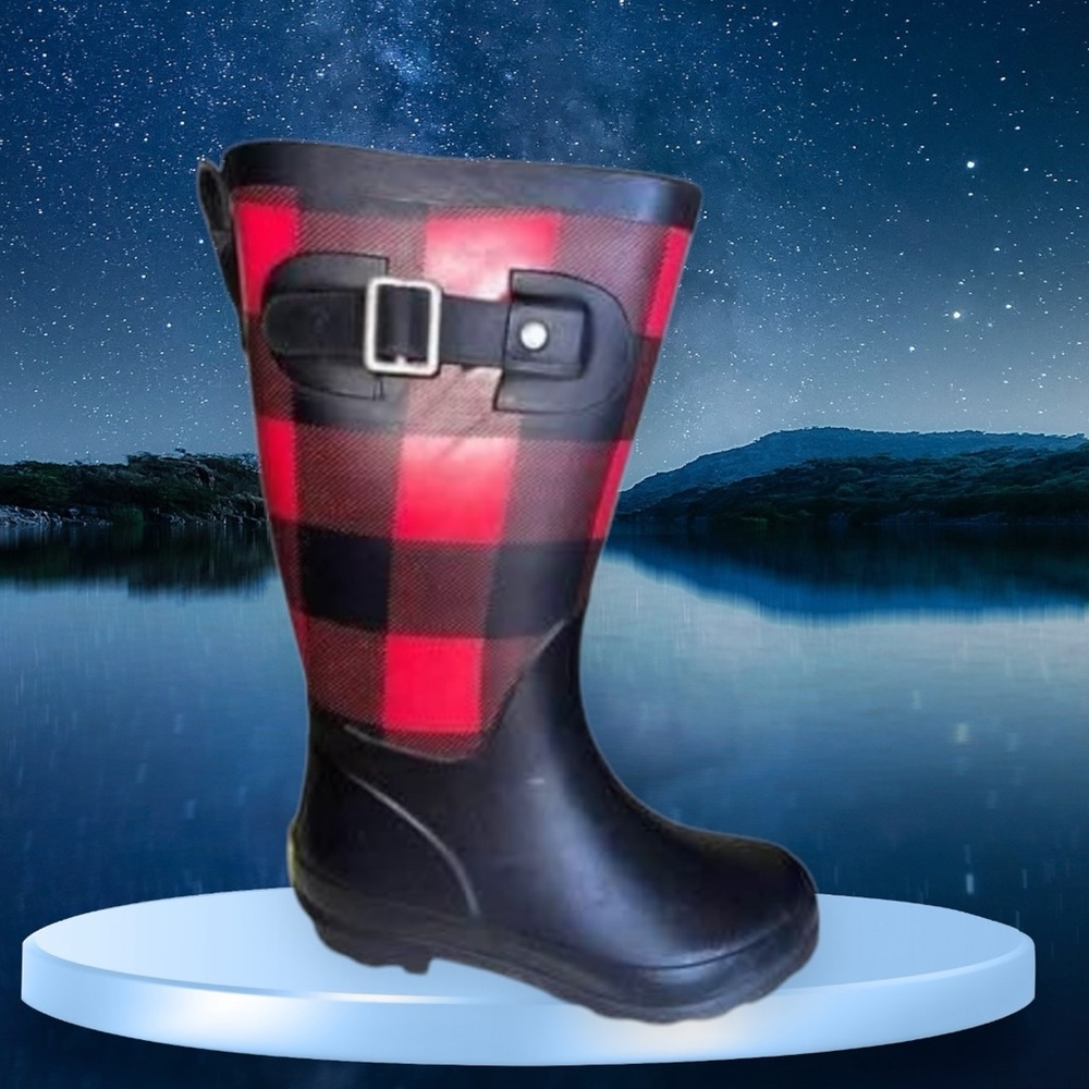 Western Chief | Rubber Buffalo Black & Red Plaid Rain Boot - Girls Size 12